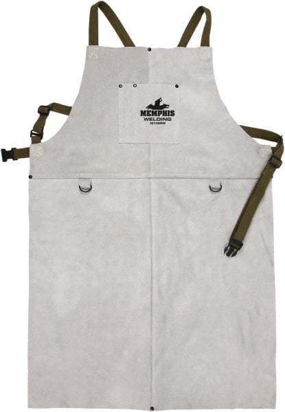 MCR Safety - 24 x 36" Flame Resistant/Retardant & Welding Bib Apron - Leather, 29 oz Material, Gray, 1 Pocket - All Tool & Supply