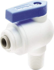 Parker - 1/4" Pipe, Full Port, Polypropylene Valve Male Elbow Ball Valve - Bi-Directional, MNPT x Push-to-Connect Ends, Wedge Handle, 150 WOG - All Tool & Supply