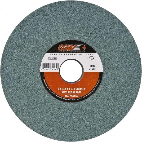 Camel Grinding Wheels - 8" Diam x 1-1/4" Hole x 1/4" Thick, I Hardness, 80 Grit Surface Grinding Wheel - Silicon Carbide, Type 1, Fine Grade, Vitrified Bond, No Recess - All Tool & Supply