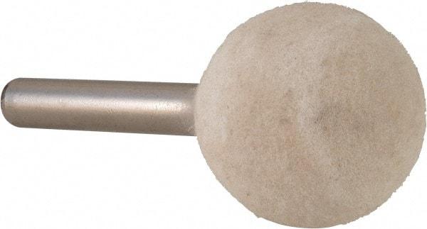 Value Collection - 1" Diam, 1/4" Shank Diam, Ball Shaped Mounted Bob - Rock Hard Density, 1" Head Length, 2" Shank Length, Wool Felt - All Tool & Supply