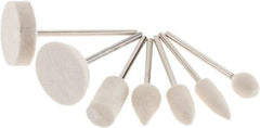 Value Collection - 7 Piece, 3/32" Shank Diam, Wool Felt Bob Set - Medium Density, Includes Ball, Cone, Cylinder, Flame, Olive & Oval Bobs - All Tool & Supply