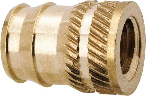 E-Z LOK - 1/4-20, 0.321" Small to 0.363" Large End Hole Diam, Brass Double Vane Tapered Hole Threaded Insert - 3/8" Insert, 0.332" Pilot Diam, 1/2" OAL, 0.194" Min Wall Thickness, 11/32" Drill, 0.194" Min Grip - All Tool & Supply