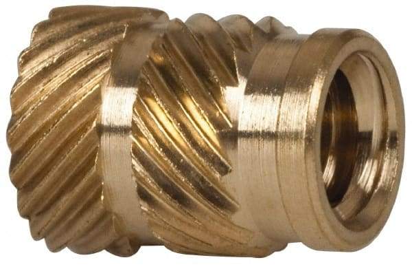 E-Z LOK - 1/4" Drill, 10 24 UNC, 0.278" Diam, Brass Unheaded Heat Installed Threaded Insert - 1/4" Hole, 3/8" OAL - All Tool & Supply