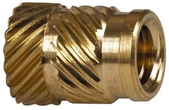 E-Z LOK - 1/4" Drill, 10 32 UNF, 0.278" Diam, Brass Unheaded Heat Installed Threaded Insert - 1/4" Hole, 3/8" OAL - All Tool & Supply