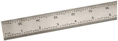 SPI - 36" Long, 1/100, 1/64, 1/32, 1/10" Graduation, Rigid Steel Rule - 5R Graduation Style, 1-1/4" Wide, Silver, Satin Chrome Finish - All Tool & Supply