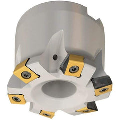 Iscar - 6 Inserts, 2.48" Cutter Diam, 0.071" Max Depth of Cut, Indexable High-Feed Face Mill - 1.063" Arbor Hole Diam, 0.488" Keyway Width, 1.969" High, FTP-LN10 Toolholder, LNHT 1006 Inserts, Series Helitang - All Tool & Supply