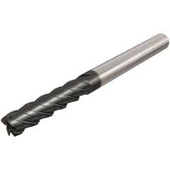 Iscar - 10mm, 40mm LOC, 10mm Shank Diam, 100mm OAL, 4 Flute, Solid Carbide Square End Mill - Single End, TiAlN Finish, Spiral Flute, 45° Helix, Right Hand Cut, Right Hand Flute - All Tool & Supply