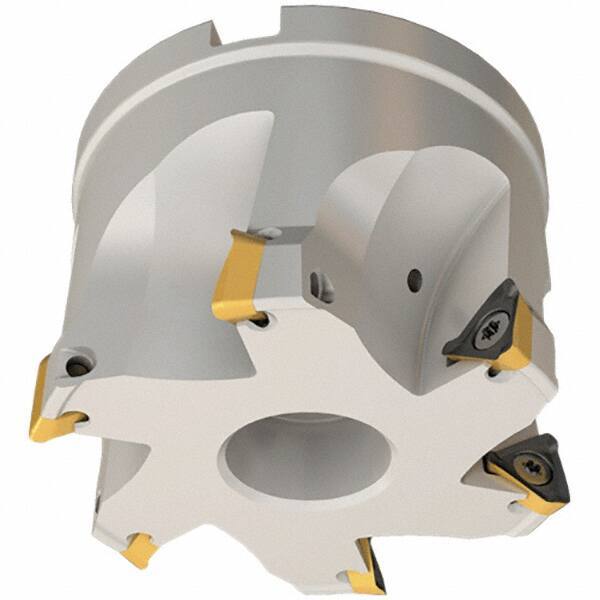 Iscar - 6 Inserts, 63mm Cut Diam, 27mm Arbor Diam, 8mm Max Depth of Cut, Indexable Square-Shoulder Face Mill - 0/90° Lead Angle, 45mm High, HM390 TPKT 1003 Insert Compatibility, Through Coolant, Series HeliIQMill - All Tool & Supply