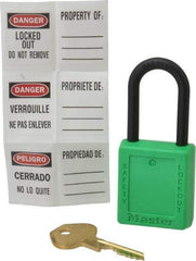 Master Lock - Keyed Different Nonconductive Lockout Padlock - 1-1/2" Shackle Clearance, 1/4" Shackle Diam, 1-3/4" Body Height x 1-1/2" Body Width, Green, 6 Pins - All Tool & Supply