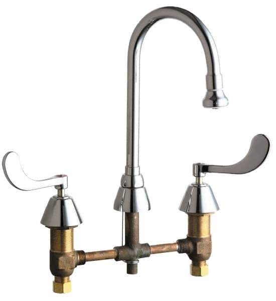 Chicago Faucets - Wrist Blade Handle, Wide Spread Bathroom Faucet - Two Handle, No Drain, Gooseneck Spout - All Tool & Supply