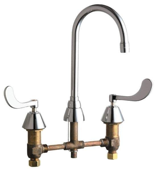 Chicago Faucets - Wrist Blade Handle, Wide Spread Bathroom Faucet - Two Handle, No Drain, Gooseneck Spout - All Tool & Supply