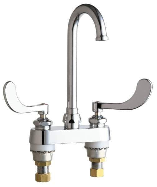 Chicago Faucets - Wrist Blade Handle, Deck Mounted Bathroom Faucet - Two Handle, No Drain, Gooseneck Spout - All Tool & Supply