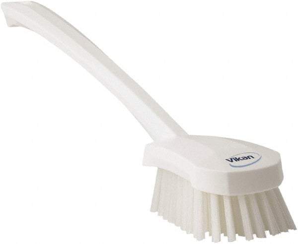 Vikan - 1.3" Bristle Length, Polyester Scrub Brush - 4" Long x 2-3/4" Wide Head, 15-3/4" OAL, White, Polypropylene Block - All Tool & Supply