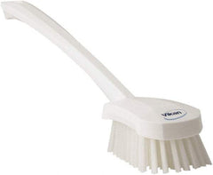 Vikan - 1.3" Bristle Length, Polyester Scrub Brush - 4" Long x 2-3/4" Wide Head, 15-3/4" OAL, White, Polypropylene Block - All Tool & Supply