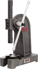 Jet - 1/2" Ram, 7-7/8" Throat Depth, 2 Ton Manual Arbor Press - 7-7/8" Max Work Height x 11-3/8" Max Work Width, Single Leverage, 6-3/8" Base Width x 17" Base Depth - All Tool & Supply