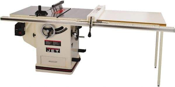 Jet - 10" Blade Diam, 5/8" Arbor Diam, 1 Phase Table Saw - 5 hp, 65" Wide x 36" Deep x 38" High, 230 Volt, 3" Cutting Depth - All Tool & Supply