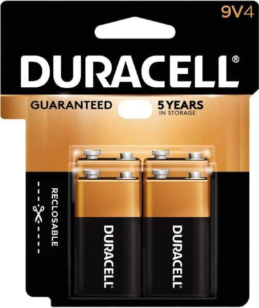 Duracell - Size 9V, Alkaline, 4 Pack, Standard Battery - 9 Volts, Snap Terminal - All Tool & Supply