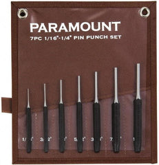 Paramount - 7 Piece, 1/16 to 1/4", Pin Punch Set - Hexagon Shank, Comes in Canvas Roll - All Tool & Supply