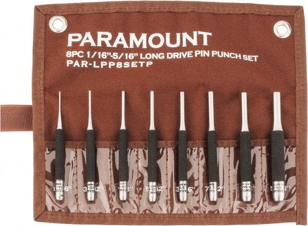 Paramount - 8 Piece, 1/16 to 5/16", Pin Punch Set - Round Shank, Comes in Canvas Roll - All Tool & Supply