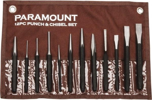 Paramount - 12 Piece Punch & Chisel Set - 13/64 to 1/2" Chisel, 3/8 to 3/16" Punch, Hexagon Shank - All Tool & Supply