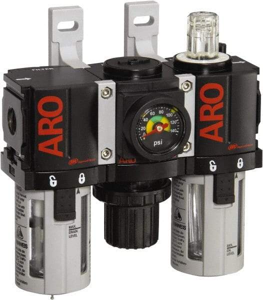 ARO/Ingersoll-Rand - 1/4" NPT Port Miniature 3 Piece Filter-Regulator-Lubricator FRL Unit - Polycarbonate Bowl, 46 SCFM, 150 Max psi, 5" High x 4.724" Long, Automatic Drain - All Tool & Supply