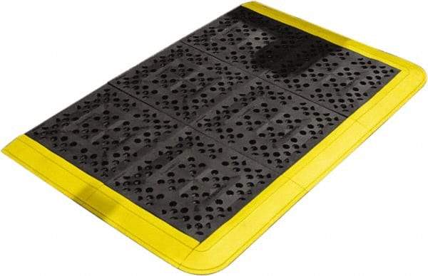 Wearwell - Dry/Wet Environment, Anti-Fatigue Matting - Black & Yellow, Vinyl with Vinyl Base, Beveled - All Tool & Supply