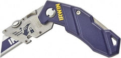 Irwin - Fixed Folding Utility Knife - Blue Aluminum Handle, 1 Blade Included - All Tool & Supply