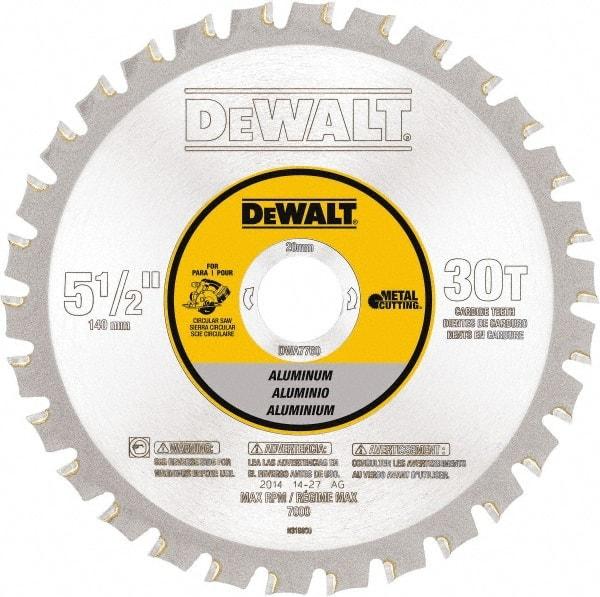 DeWALT - 5-1/2" Diam, 25/32" Arbor Hole Diam, 30 Tooth Wet & Dry Cut Saw Blade - Steel, Crosscutting Action, Standard Round Arbor - All Tool & Supply