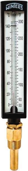 Winters - 30 to 300°F, Industrial Thermometer with Standard Thermowell - 2 Inch Immersion Length, 1.825 Inch Stem Length, 10 Inch Long, 1/2 Inch Thread - All Tool & Supply