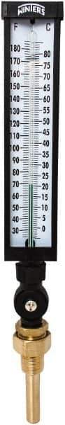 Winters - 30 to 180°F, Industrial Thermometer with Standard Thermowell - 3 Inch Immersion Length, 3-1/2 Inch Stem Length, 17 Inch Long, 3/4 Inch Thread - All Tool & Supply