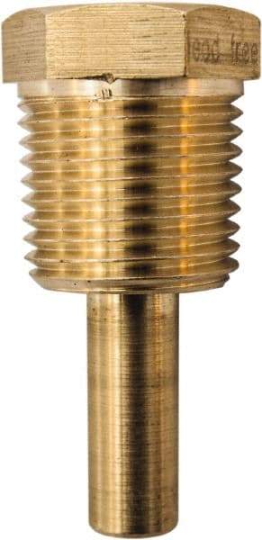 Winters - 1.61 Inch Overall Length, 1/2 Inch Thread, Brass Thermowell - 0.9 Inch Insertion Length - All Tool & Supply