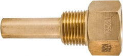 Winters - 3-1/2 Inch Overall Length, 1/2 Inch Thread, Brass Thermowell - 1-3/8 Inch Insertion Length - All Tool & Supply