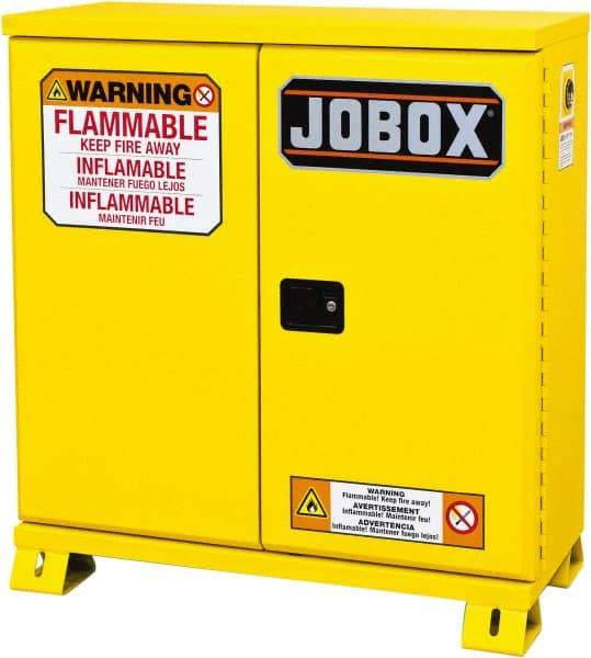 Jobox - 2 Door, 1 Shelf, Yellow Steel Standard Safety Cabinet for Flammable and Combustible Liquids - 49" High x 46-3/32" Wide x 19-5/8" Deep, Manual Closing Door, 30 Gal Capacity - All Tool & Supply