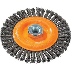 WALTER Surface Technologies - 5" OD, 5/8-11 Arbor Hole, Stringer Bead Steel Wheel Brush - 1/4" Face Width, 0.02" Filament Diam, 15,000 RPM - All Tool & Supply