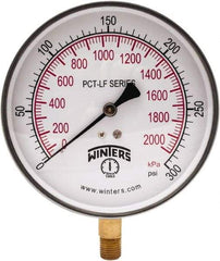 Winters - 4-1/2" Dial, 1/4 Thread, 0-300 Scale Range, Pressure Gauge - Lower Connection Mount, Accurate to 0.01% of Scale - All Tool & Supply