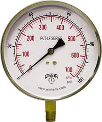 Winters - 4-1/2" Dial, 1/4 Thread, 0-100 Scale Range, Pressure Gauge - Lower Connection Mount, Accurate to 0.01% of Scale - All Tool & Supply