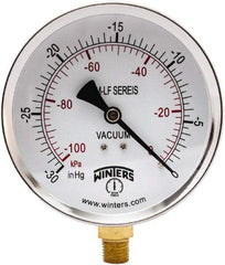 Winters - 4" Dial, 1/4 Thread, 30" HG Vac Scale Range, Pressure Gauge - Lower Connection Mount, Accurate to 3-2-3% of Scale - All Tool & Supply