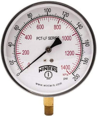 Winters - 4-1/2" Dial, 1/4 Thread, 0-200 Scale Range, Pressure Gauge - Lower Connection Mount, Accurate to 0.01% of Scale - All Tool & Supply