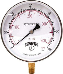 Winters - 4-1/2" Dial, 1/4 Thread, 0-60 Scale Range, Pressure Gauge - Lower Connection Mount, Accurate to 0.01% of Scale - All Tool & Supply