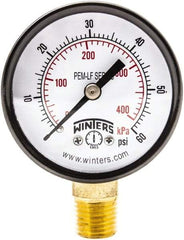 Winters - 2" Dial, 1/4 Thread, 0-60 Scale Range, Pressure Gauge - Lower Connection Mount, Accurate to 3-2-3% of Scale - All Tool & Supply