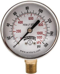 Winters - 2-1/2" Dial, 1/4 Thread, 0-160 Scale Range, Pressure Gauge - Lower Connection Mount, Accurate to 3-2-3% of Scale - All Tool & Supply