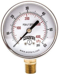 Winters - 2-1/2" Dial, 1/4 Thread, 0-60 Scale Range, Pressure Gauge - Lower Connection Mount, Accurate to 3-2-3% of Scale - All Tool & Supply