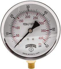 Winters - 4" Dial, 1/4 Thread, 0-60 Scale Range, Pressure Gauge - Lower Connection Mount, Accurate to 3-2-3% of Scale - All Tool & Supply