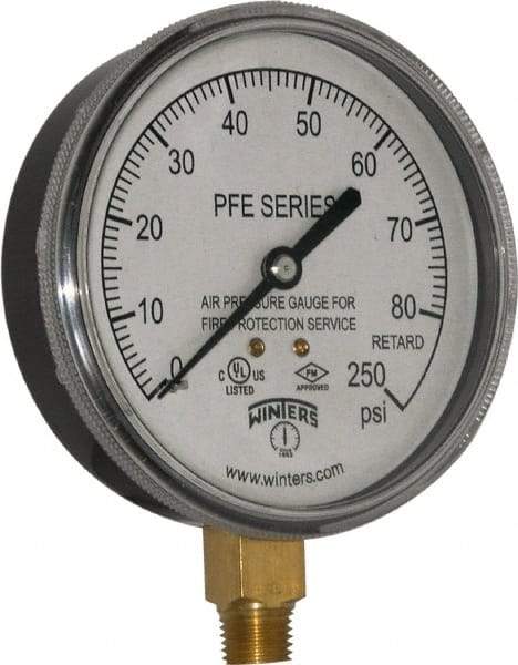 Winters - 3-1/2" Dial, 1/4 Thread, 0-250 Scale Range, Pressure Gauge - Lower Connection Mount, Accurate to 3-2-3% of Scale - All Tool & Supply