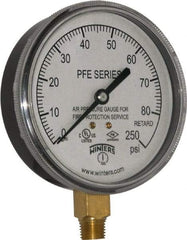 Winters - 3-1/2" Dial, 1/4 Thread, 0-250 Scale Range, Pressure Gauge - Lower Connection Mount, Accurate to 3-2-3% of Scale - All Tool & Supply