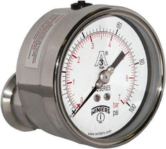 Winters - 4" Dial, 1-1/2 Thread, 0-100 Scale Range, Pressure Gauge - Center Back Connection Mount, Accurate to 0.01% of Scale - All Tool & Supply