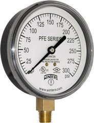 Winters - 3-1/2" Dial, 1/4 Thread, 0-300 Scale Range, Pressure Gauge - Lower Connection Mount, Accurate to 3-2-3% of Scale - All Tool & Supply