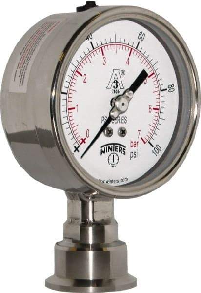 Winters - 4" Dial, 1-1/2 Thread, 0-100 Scale Range, Pressure Gauge - Lower Connection Mount, Accurate to 0.01% of Scale - All Tool & Supply