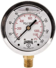 Winters - 2-1/2" Dial, 1/4 Thread, 0-160 Scale Range, Pressure Gauge - Lower Connection Mount, Accurate to 1.5% of Scale - All Tool & Supply