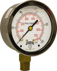 Winters - 2-1/2" Dial, 1/4 Thread, 0-100 Scale Range, Pressure Gauge - Lower Connection Mount, Accurate to 1.5% of Scale - All Tool & Supply